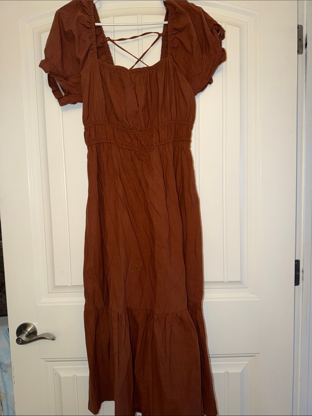 A Classy Chic Boutique Rust Brown Puff-Sleeve Maxi Dress